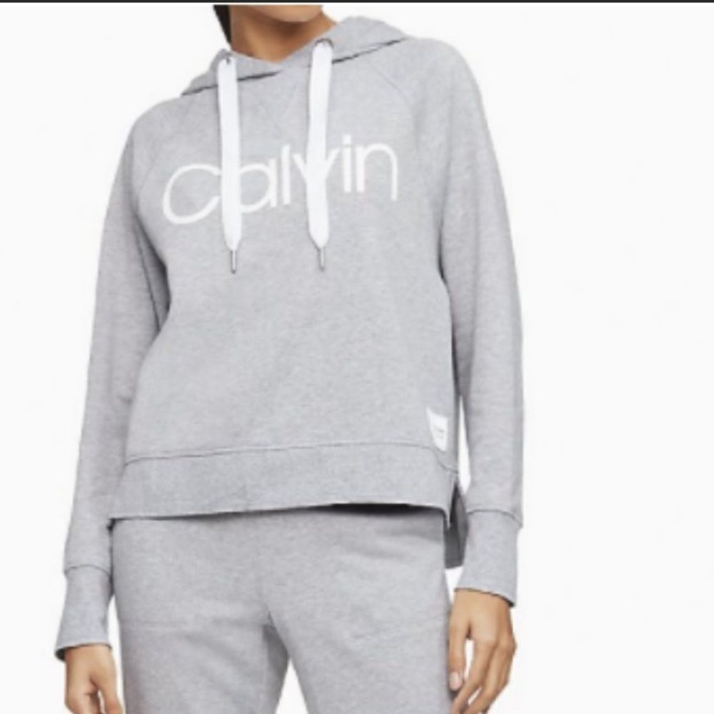 Calvin Klein Black Performance Hooded Logo Cropped Boxy‎ Sweatshirt Size XL NWT